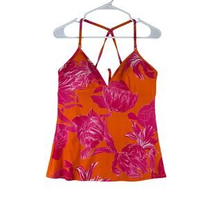 Athleta Tankini Top Only Women's Medium Pink Orange Floral Print Padded Swimsuit
